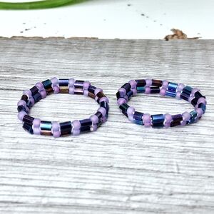 Purple & Metallic Beaded Ring, Size 7 Or 9